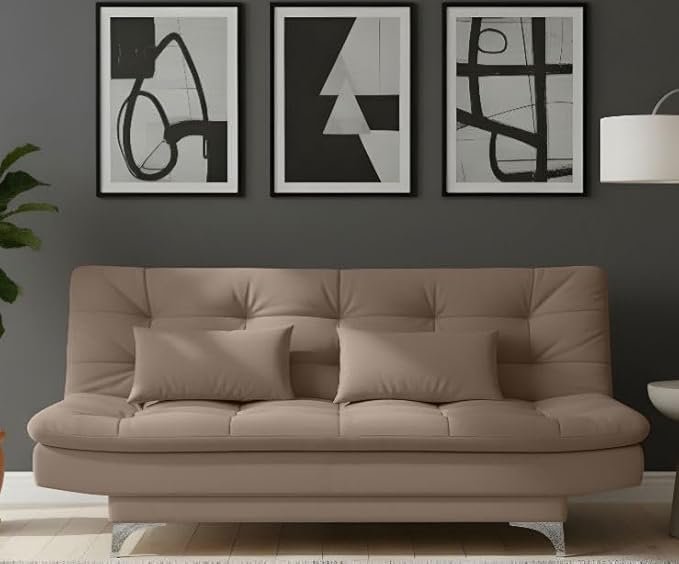 AMATA Eagle Solid Wood 3 Seater Sofa Cum Bed Camel1