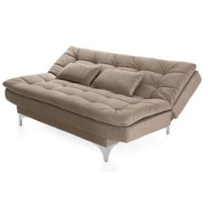 AMATA Eagle Solid Wood 3 Seater Sofa Cum Bed Camel Suede velevt Fabric with Two Cushions - Image 3