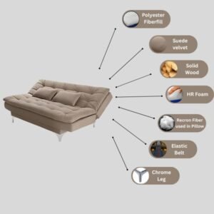 AMATA Eagle Solid Wood 3 Seater Sofa Cum Bed Camel4