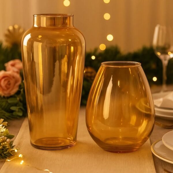 SPHINX Home Decor Glass Vase Set Amber Gold Flower Vases for Table Decor