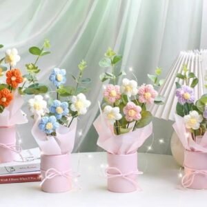 VRB Dec 1pcs Artificial Crochet Flower Bouquet/Artificial Flowers Bunch/Crochet Flowers Bouquet - Image 2