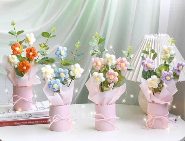 VRB Dec 1pcs Artificial Crochet Flower Bouquet/Artificial Flowers Bunch/Crochet Flowers Bouquet