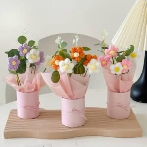 VRB Dec 1pcs Artificial Crochet Flower Bouquet/Artificial Flowers Bunch/Crochet Flowers Bouquet - Image 3