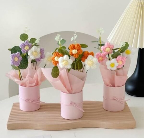 VRB Dec 1pcs Artificial Crochet Flower Bouquet/Artificial Flowers Bunch/Crochet Flowers Bouquet