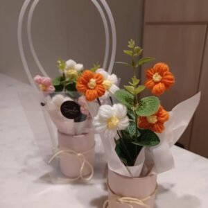 VRB Dec 1pcs Artificial Crochet Flower Bouquet/Artificial Flowers Bunch/Crochet Flowers Bouquet - Image 4