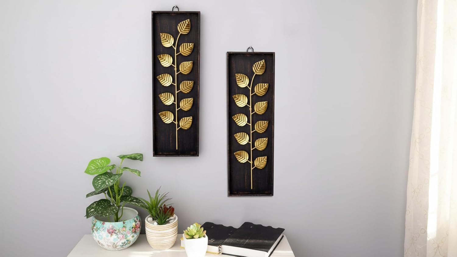 Metal Paan Leaf Wall Hanging Set of 2 - Image 3