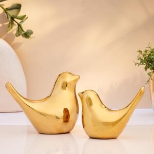 Amazon Basics Ceramic Golden Blessing Birds Figurine for Home Decor