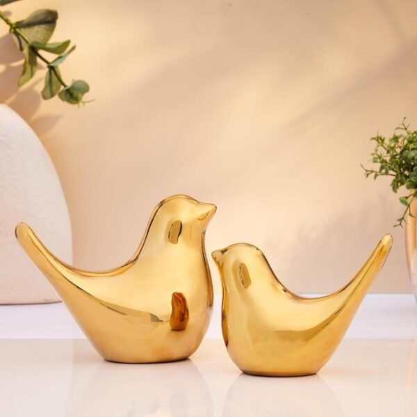 Amazon Basics Ceramic Golden Blessing Birds Figurine for Home Decor