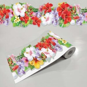 WallDesign Orchid Hibiscus Flowers with Butterflies Waterproof Border Sticker