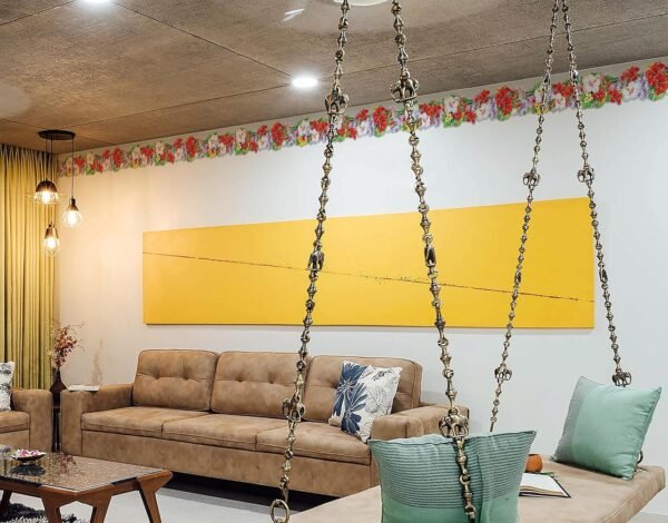 WallDesign Orchid Hibiscus Flowers with Butterflies Waterproof Border Sticker