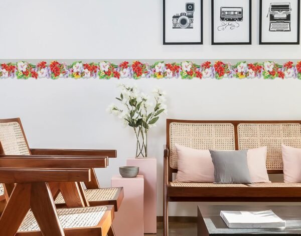 WallDesign Orchid Hibiscus Flowers with Butterflies Waterproof Border Sticker